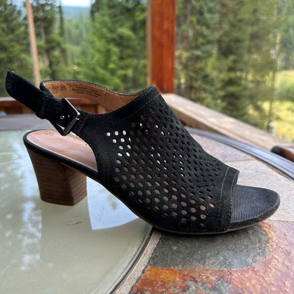 Franco Sarto MANDI2 Open Toe Heeled Mule Sandal 7.5 Black Mesh Slingback Leather - Picture 2 of 11